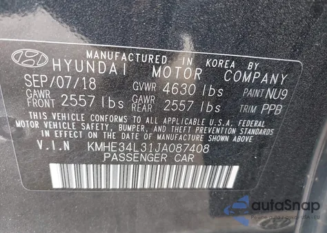 2018 Hyundai Sonata Hybrid Limited from USA, damaged, VIN KMHE34L31JA087408